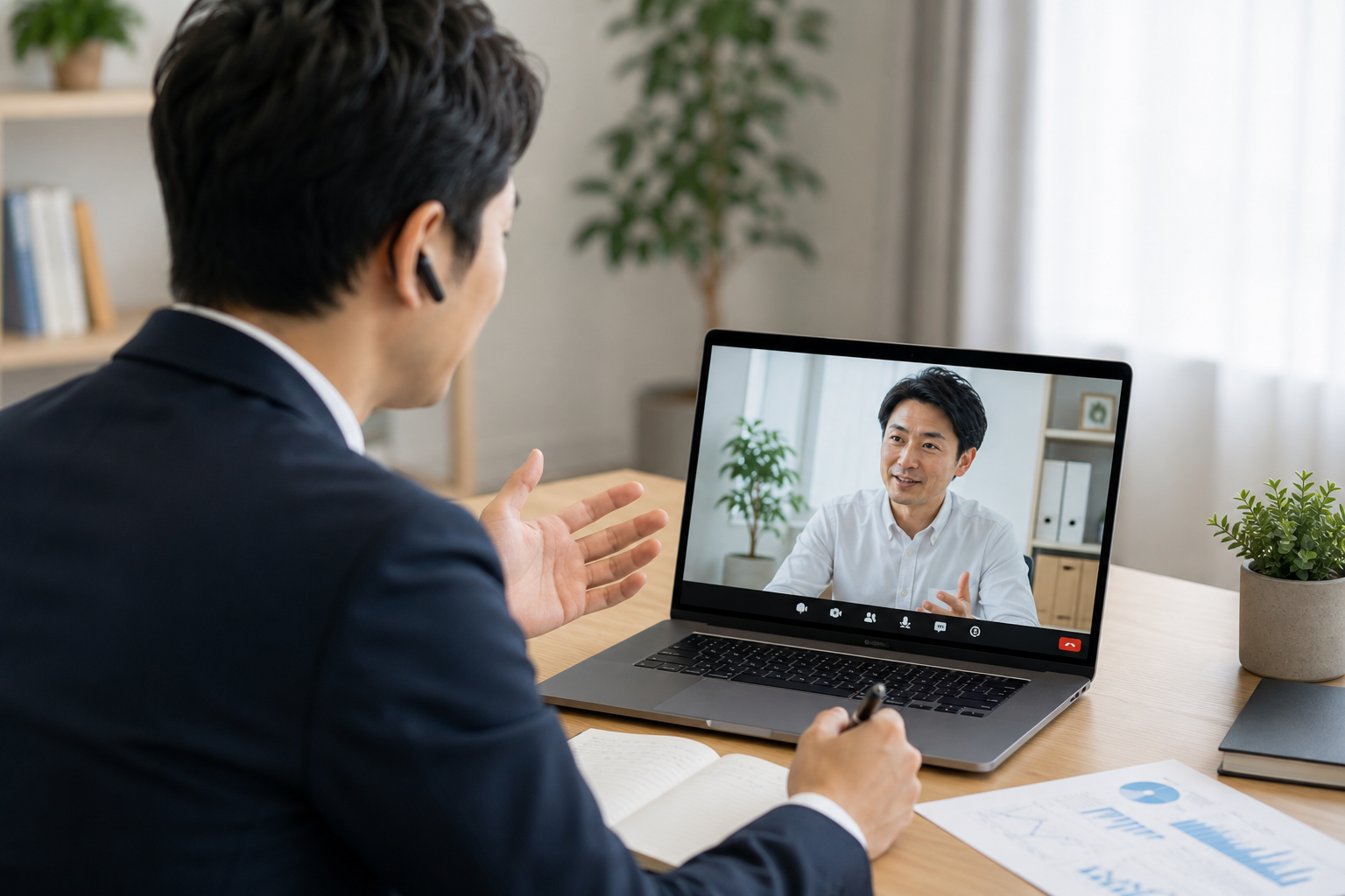 オンラインで経営者役と対話する実践演習のイメージ